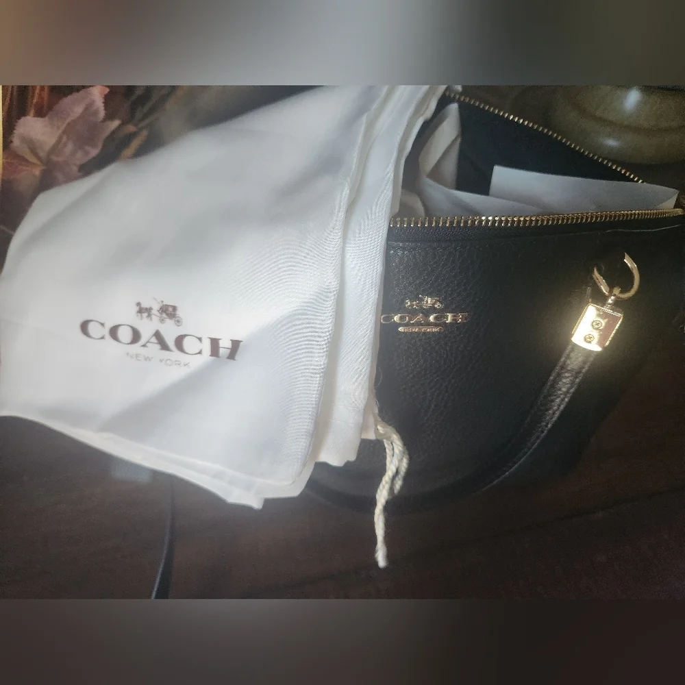 New Coach‎ Black Pebbled Leather Shoulder Bag With Dust Bag